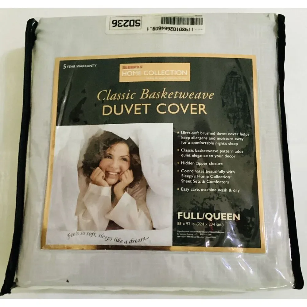 Sleepy’s Classic Gray Duvet Cover Basketweave White Home Collection Full Queen